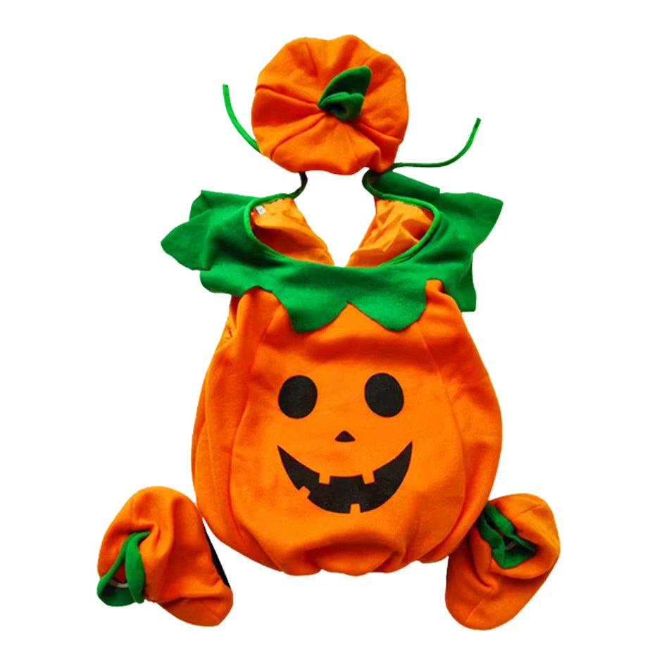 Kids Pumpkin Costume with Hat Boys Girls Halloween Cosplay Costume Children Cosplay Stage Performance Party Clothing